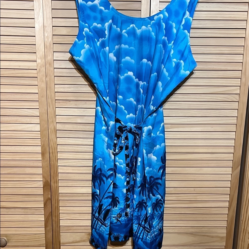 Rima Blue Tropical Midi Dress sleeveless